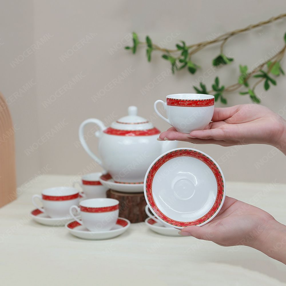 Bộ ấm trà Camelia viền hạc đỏ