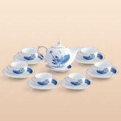 Bộ ấm trà Mẫu Đơn sen chuồn xanh chỉ vàng