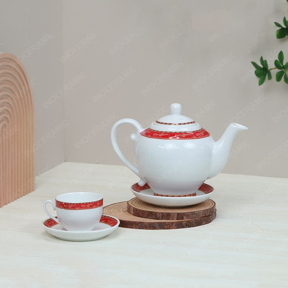 Bộ ấm trà Camelia viền hạc đỏ