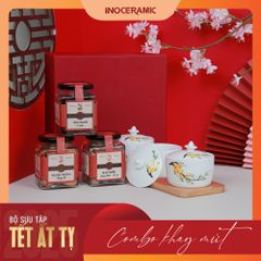 Giftset Vị xuân INO002 - Bộ khay mứt hoa mai + 03 hộp mứt