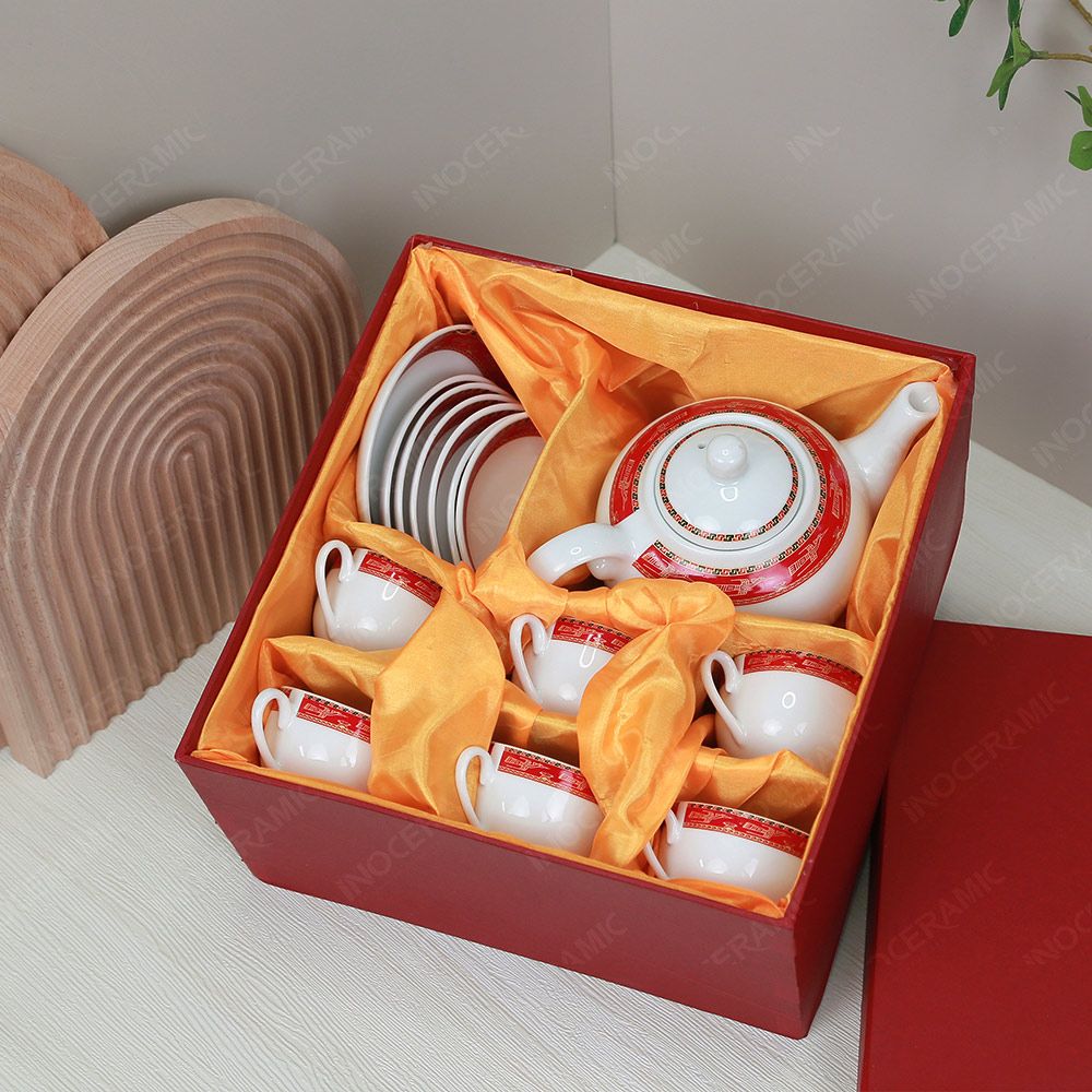 Bộ ấm trà Camelia viền hạc đỏ