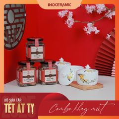 Giftset Vị xuân INO002 - Bộ khay mứt hoa mai + 03 hộp mứt