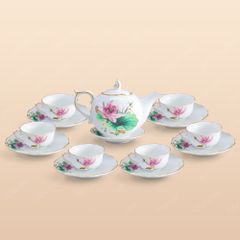 Bộ ấm trà Mẫu Đơn sen hồng kẻ chỉ vàng