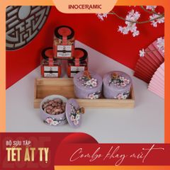 Giftset Vị xuân INO004 - Bộ khay mứt hoa đào đắp nổi + 03 hộp mứt