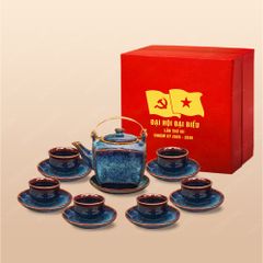 Quà tặng Đại hội Đảng - Bộ ấm trà Vai Vuông men hỏa biến