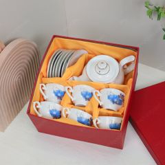 Bộ ấm trà Đài Các sen chuồn xanh chỉ vàng