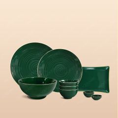 Bộ bàn ăn 12 món men lục chỉ vàng