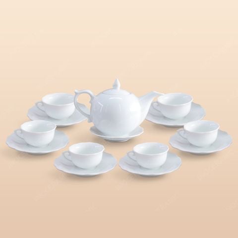 Bộ ấm trà Mẫu Đơn men trắng