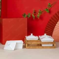 Bộ 04 hũ mứt chữ nhật men trắng