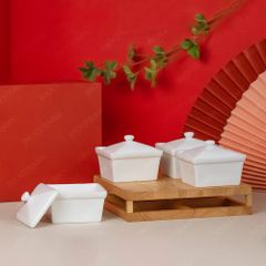 Bộ 04 hũ mứt chữ nhật men trắng