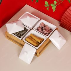 Bộ 04 hũ mứt chữ nhật men trắng
