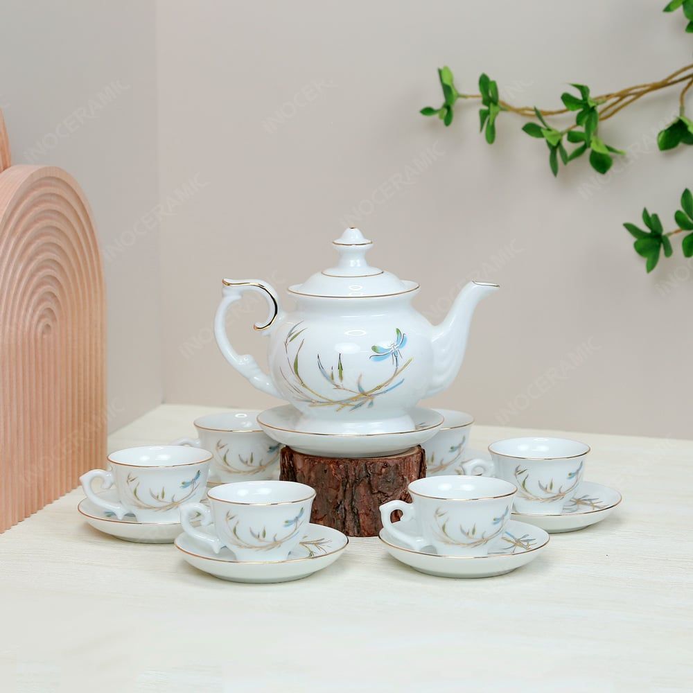 Bộ ấm trà Đài Các thanh trúc kẻ vàng