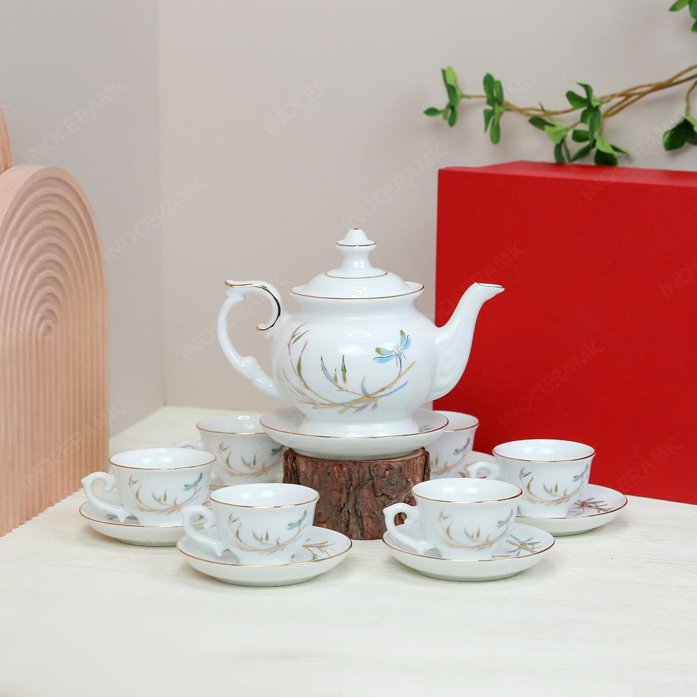 Bộ ấm trà Đài Các thanh trúc kẻ vàng