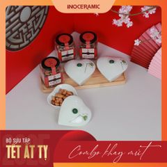 Giftset Vị xuân INO006 - Bộ khay mứt hũ tim vẽ đài sen + 04 hộp mứt
