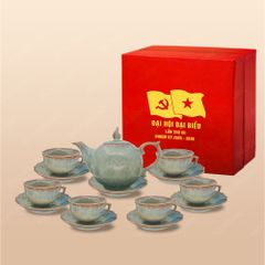Quà tặng Đại hội Đảng - Bộ ấm trà Mẫu Đơn men hỏa biến