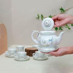 Bộ ấm trà Đài Các thanh trúc kẻ vàng