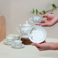 Bộ ấm trà Đài Các thanh trúc kẻ vàng