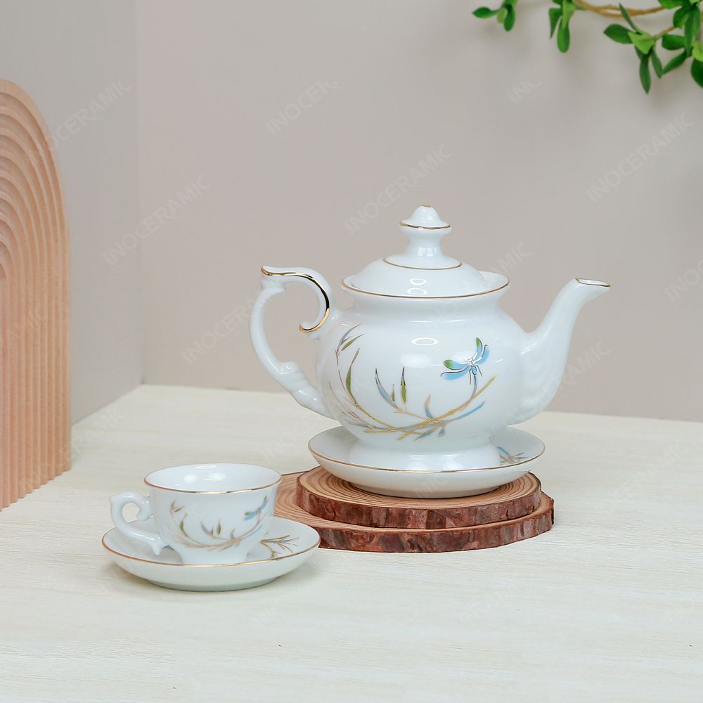 Bộ ấm trà Đài Các thanh trúc kẻ vàng