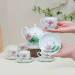 Bộ ấm trà Camelia sen hồng kẻ chỉ vàng