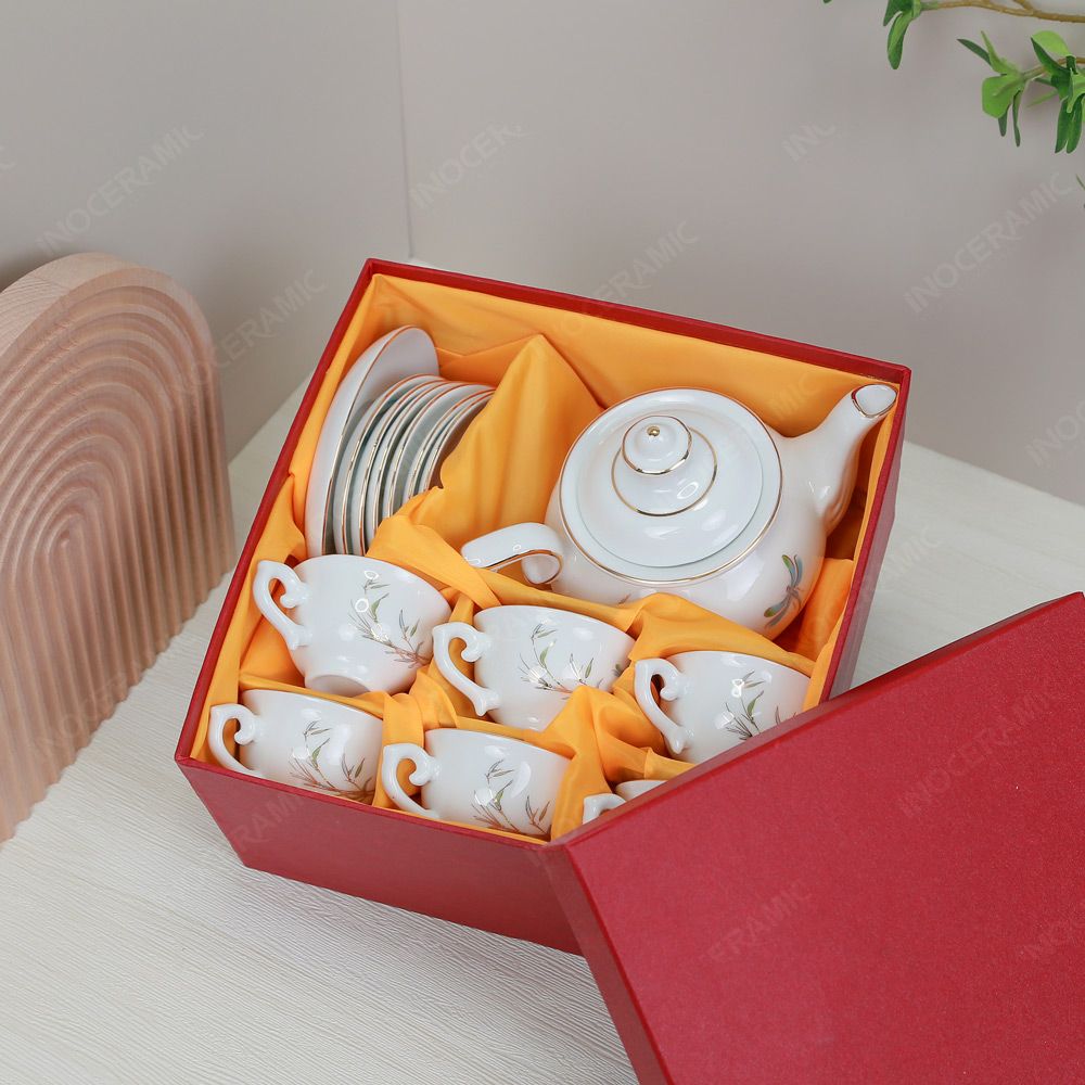 Bộ ấm trà Đài Các thanh trúc kẻ vàng