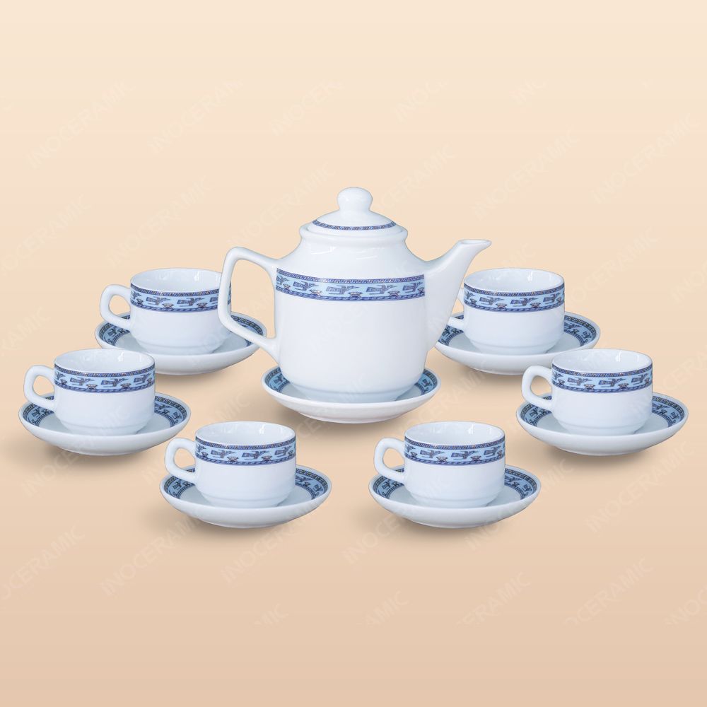 Bộ ấm trà vuông cao viền chim hạc