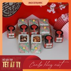 Giftset Vị xuân INO007 - Bộ khay mứt hũ vuông bầu + 06 hộp mứt
