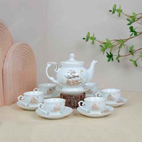 Bộ ấm trà Đài Các Thuận buồm kẻ chỉ vàng