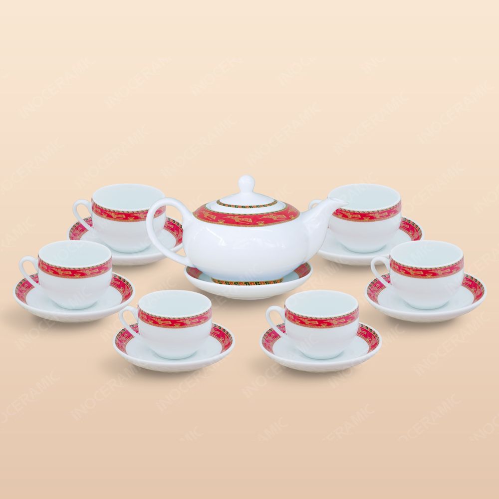 Bộ ấm trà Minh Nguyệt viền chim hạc