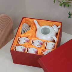 Bộ ấm trà Camelia sen hồng kẻ chỉ vàng