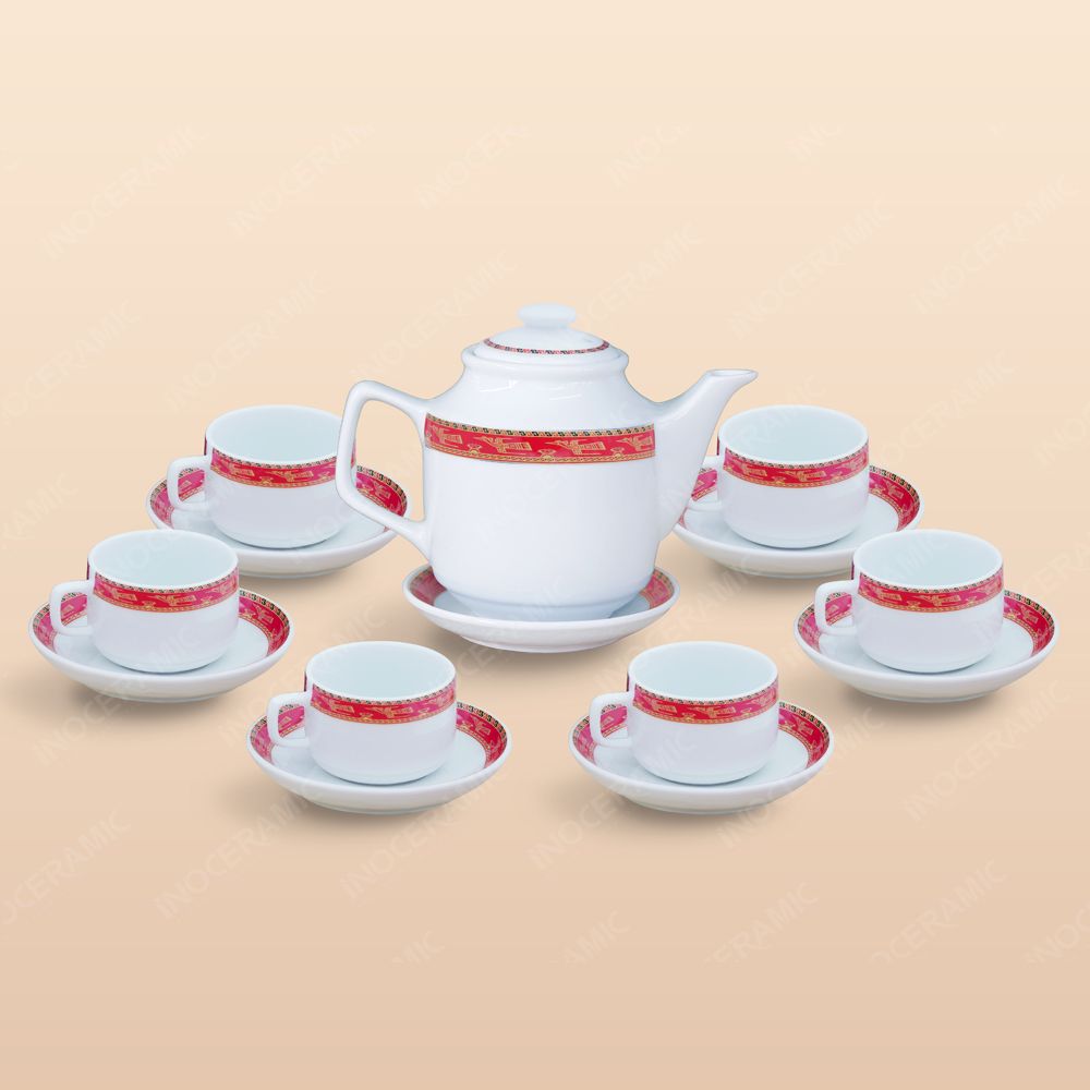 Bộ ấm trà vuông cao viền chim hạc