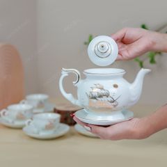 Bộ ấm trà Đài Các Thuận buồm kẻ chỉ vàng