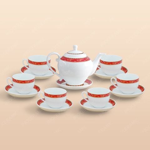 Bộ ấm trà Camelia viền hạc đỏ