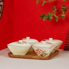 Bộ hũ mứt tim vẽ sen hồng