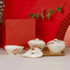 Bộ hũ mứt tim vẽ sen hồng