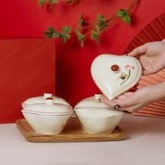 Bộ hũ mứt tim vẽ sen hồng