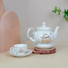 Bộ ấm trà Đài Các Thuận buồm kẻ chỉ vàng