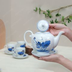 Bộ ấm trà Camelia sen chuồn xanh chỉ xanh