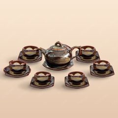 Bộ ấm trà quả hồng lòng hoa men nâu hoả biến