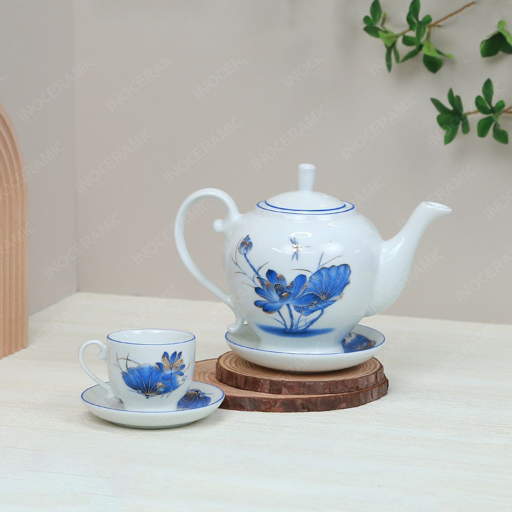 Bộ ấm trà Camelia sen chuồn xanh chỉ xanh
