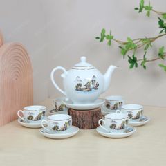 Bộ ấm trà Camelia sơn thuỷ kẻ chỉ vàng