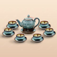 Bộ ấm trà dáng quả dừa men hoả biến
