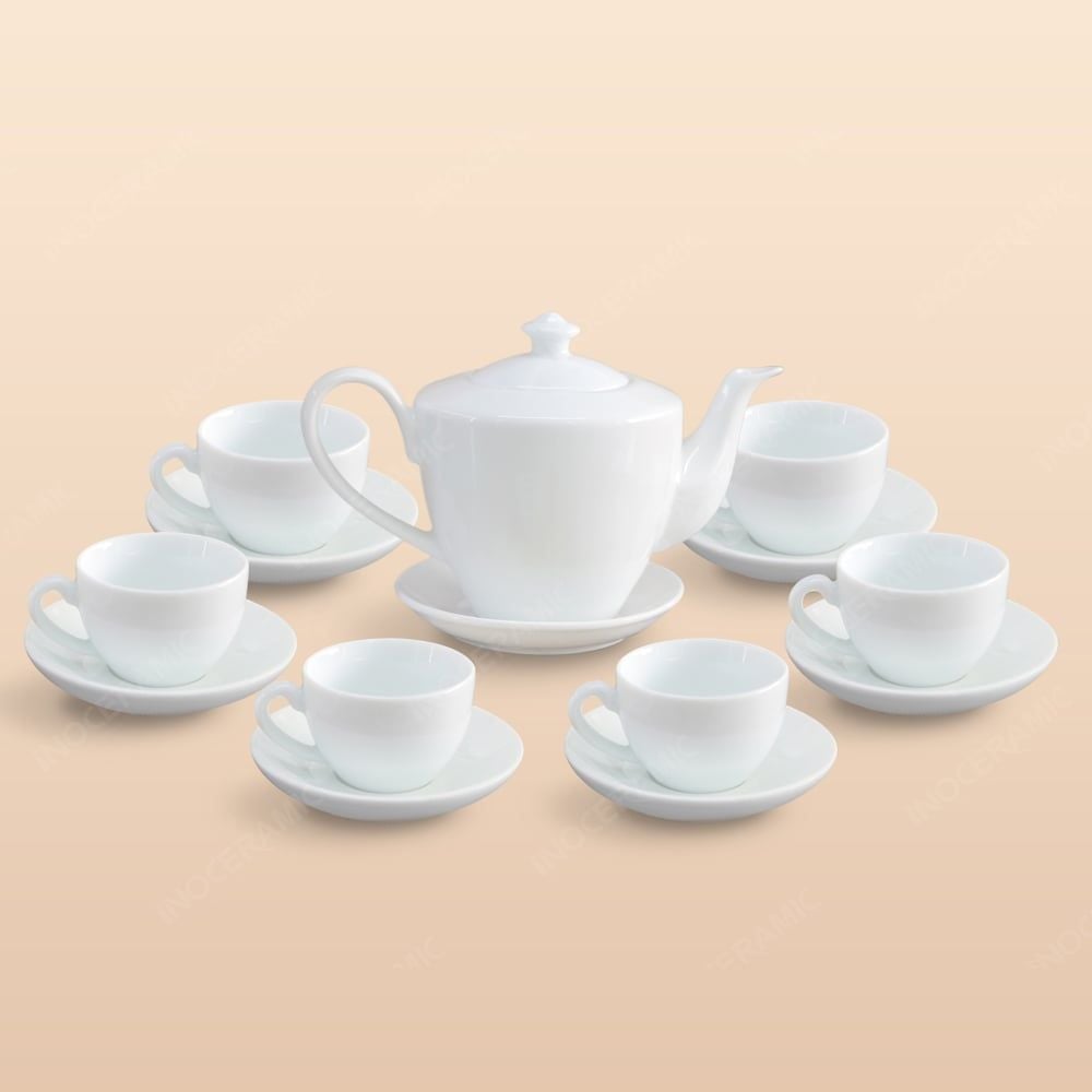 Bộ ấm trà vai vuông men trắng