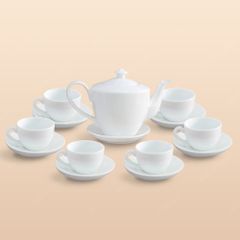 Bộ ấm trà vai vuông men trắng