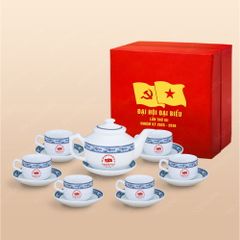 Quà tặng Đại hội Đảng - Bộ ấm trà Vuông Thấp hạc xanh