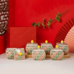 Bộ 6 hũ mứt vuông bầu vẽ trang trí Bát Tràng – Quà Tết cao cấp