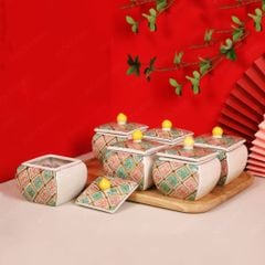 Bộ 6 hũ mứt vuông bầu vẽ trang trí Bát Tràng – Quà Tết cao cấp