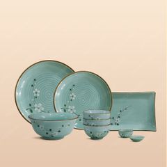 Bộ bàn ăn 12 món men lam đào trắng