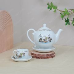 Bộ ấm trà Camelia sơn thuỷ kẻ chỉ vàng