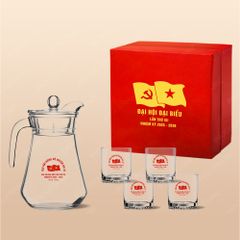 Quà tặng Đại hội Đảng - Bộ bình kèm 4 ly thủy tinh lùn đáy khía