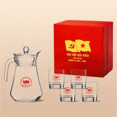 Quà tặng Đại hội Đảng - Bộ bình kèm 4 ly thủy tinh lùn cao cấp